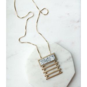 Gold and Marble Detail Statement Necklace